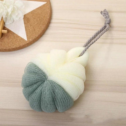 Soft Bath Brush for Daily Home and Travel Exfoliation - compact two-tone mesh bath sponge with hanging loop for gentle daily exfoliation