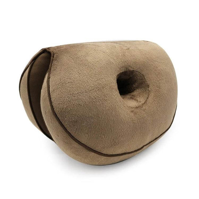 Memory Foam Hip Lift Seat Cushion For Comfortable Everyday Sitting — brown double O-shaped memory foam hip lift cushion with V-support for posture