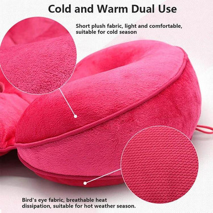Memory Foam Hip Lift Seat Cushion For Comfortable Everyday Sitting pink double O-shaped plush cover showing material close-ups