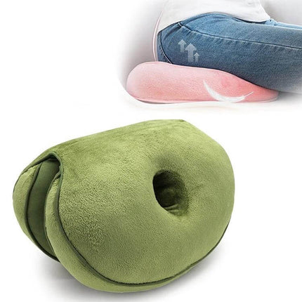 Memory Foam Hip Lift Seat Cushion For Comfortable Everyday Sitting - Green double O-shaped memory foam hip lifter for posture, desk and travel use