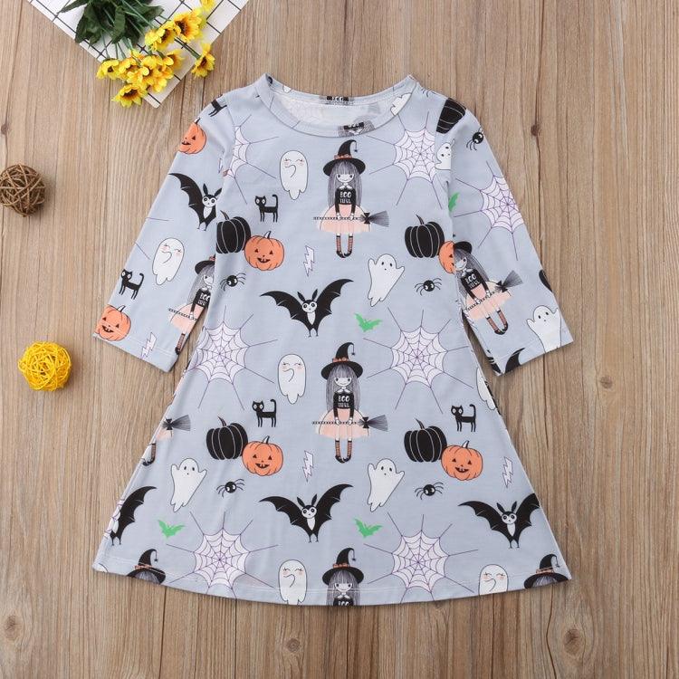 Charming Cartoon-Themed Long Sleeve Dress for Girls - Perfect for Halloween