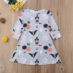 Charming Cartoon-Themed Long Sleeve Dress for Girls - Perfect for Halloween