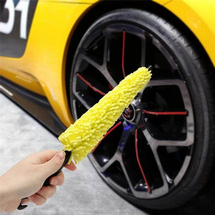 Ergonomic Car Wheel Cleaning Brush for Vehicle Maintenance - yellow sponge and plastic brush cleaning alloy wheel rim