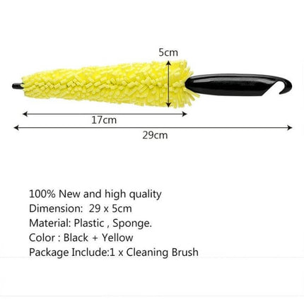 Ergonomic Car Wheel Cleaning Brush for Vehicle Maintenance - 29cm yellow sponge and plastic handle for rims and tires, scratch-safe