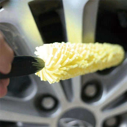 Ergonomic Car Wheel Cleaning Brush for Vehicle Maintenance cleaning wheel rim with yellow sponge tip for scratch-free dirt removal