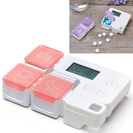 Smart Pill Box Portable Three-Compartment For Daily Medication - compact white pill organizer with three detachable pink compartments and digital timer