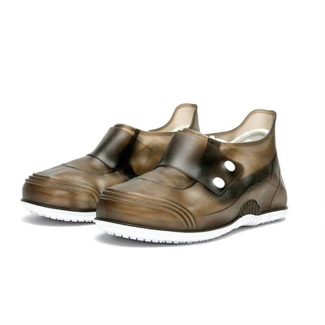 Low Toe Waterproof Shoe Covers for Men and Women Rain Protection - brown PVC low-cut slip-on shoe covers for adults, non-slip white sole