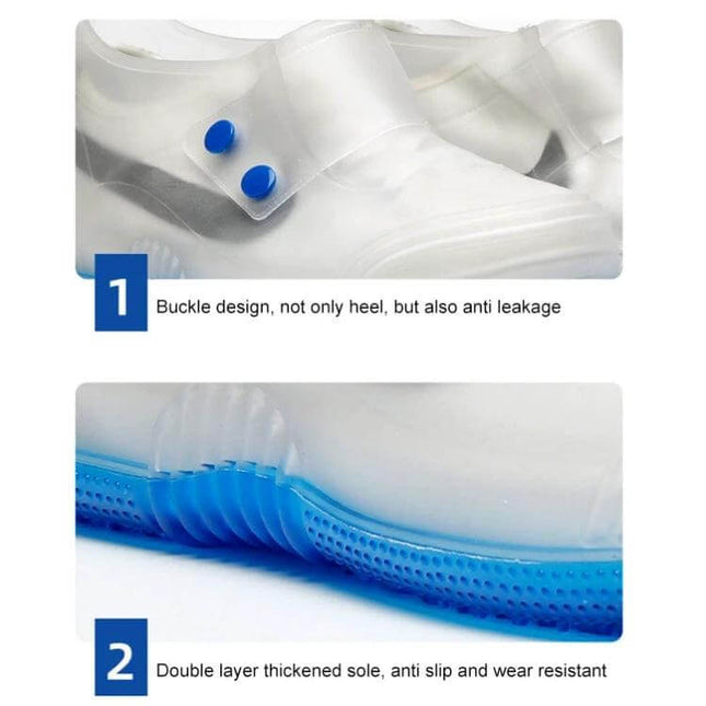 Low Toe Waterproof Shoe Covers for Men and Women Rain Protection - clear PVC low-toe shoe covers with buckle and double-layer blue anti-slip sole