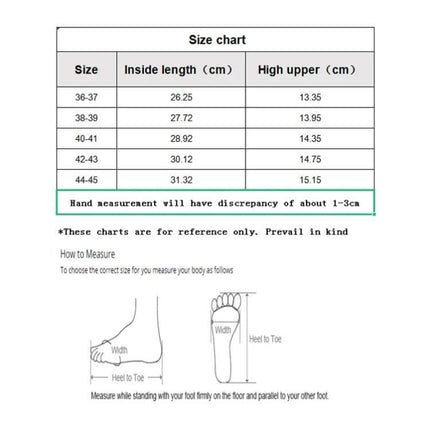 Low Toe Waterproof Shoe Covers for Men and Women Rain Protection - size chart and measuring guide for inside length and high upper