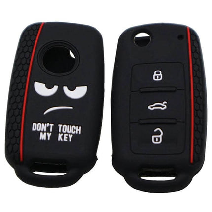 Do Not Touch My Key Style Silicone Car Key Cover For Volkswagen Jetta - black 3-button silicone VW key cover with 'Don't Touch My Key' design