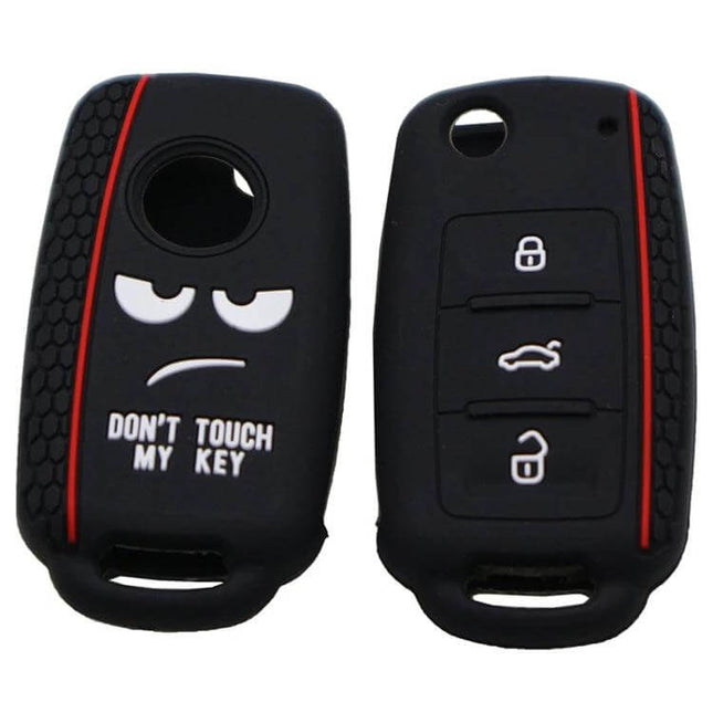 Do Not Touch My Key Style Silicone Car Key Cover For Volkswagen Jetta - black 3-button silicone VW key cover with 'Don't Touch My Key' design