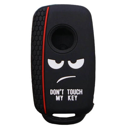 Do Not Touch My Key Style Silicone Car Key Cover For Volkswagen Jetta - black 3-button silicone key cover with angry face and red stripe