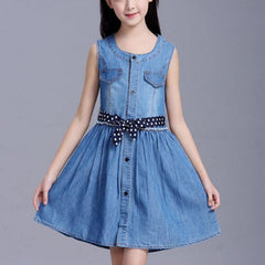 Casual Summer Sleeveless Denim Dress for Girls