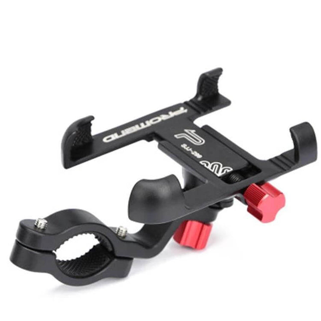 Promend Bike Phone Holder For Everyday Riding 360 Rotating Eagle Claw metal handlebar mount with red adjustment knobs and rubber grips