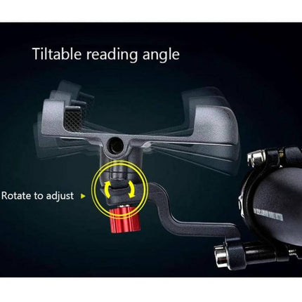 Promend Bike Phone Holder For Everyday Riding 360 Rotating Eagle Claw showing tiltable reading angle and rotate-to-adjust red locking knob on handlebar mount
