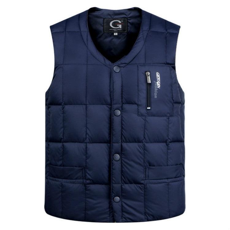 Men's White Down Vest - Warm Sleeveless Jacket for Autumn and Winter