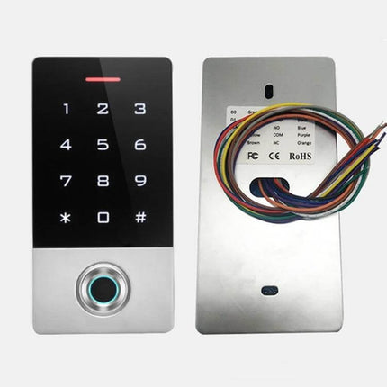 Waterproof Fingerprint and Password Door Access Controller with touchscreen keypad and wired connections, waterproof metal housing