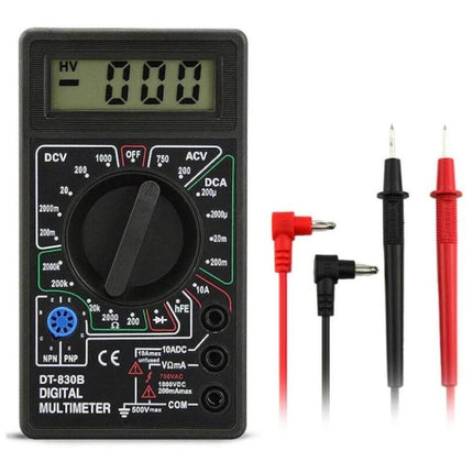 Mini Digital Multimeter for Everyday Electrical Testing - compact DT-830B with LCD, probes and leads for household, battery and automotive diagnostics