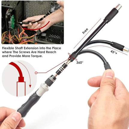 Versatile 110-Piece Magnetic Screwdriver Set for Device Repair showing flexible shaft extension and magnetic bits for precision electronics repair