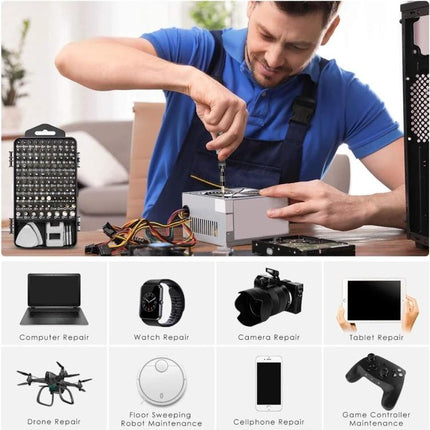 Versatile 110-Piece Magnetic Screwdriver Set for Device Repair - technician using magnetic screwdriver kit to fix computer power supply