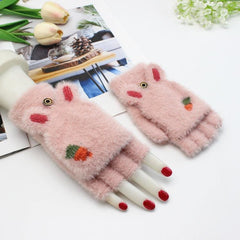 Kids' Cozy Fingerless Gloves - Warm Knitted Plus Velvet Half-Finger Design