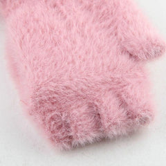 Kids' Cozy Fingerless Gloves - Warm Knitted Plus Velvet Half-Finger Design