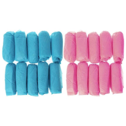 Disposable Non-Woven Shoe Covers for Indoor Floor Protection, 100 Pack - blue and pink disposable non-woven shoe covers rolled for visitors and workers