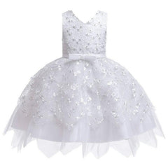 Girls' Tutu Dress with Irregular Hem, Embroidered Beaded Details, and Bow-knot Sleeves