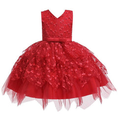 Girls' Tutu Dress with Irregular Hem, Embroidered Beaded Details, and Bow-knot Sleeves