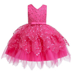 Girls' Tutu Dress with Irregular Hem, Embroidered Beaded Details, and Bow-knot Sleeves