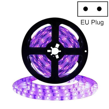 UV Purple LED Light Strip Waterproof For Home Decor - Reel of glowing purple waterproof 12V strip with EU plug, ideal for shelves, cabinets and accent lighting