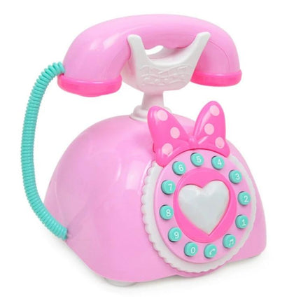 Educational Toy Telephone for Kids' Home Learning Playtime - pink pretend rotary phone with bow for toddler language and role-play