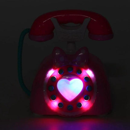 Educational Toy Telephone for Kids' Home Learning Playtime - pink light-up toy phone with heart-shaped glowing dial for toddler pretend play