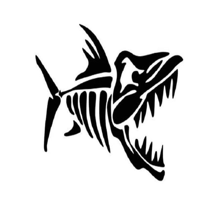 Cartoon Fish Bone Decal for Car and Motorcycle Bodies - black PET sticker showing stylized fish skeleton for doors, hoods, fenders