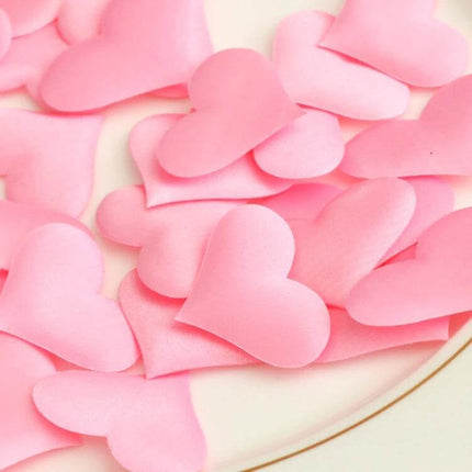 Wedding Petals 3.5cm Hand Throw 100 Pack for Wedding Decor - pink fabric heart petals with sponge core for hand-throw, table accents, and aisle decor