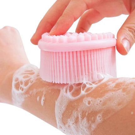 Soft Silicone Brush For Gentle Massage During Baby Bath Time - pink flexible silicone bath brush gently cleaning skin