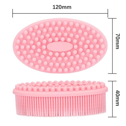Soft Silicone Brush For Gentle Massage During Baby Bath Time - pink flexible silicone bath brush with soft bristles and nodules (120x70x40mm)