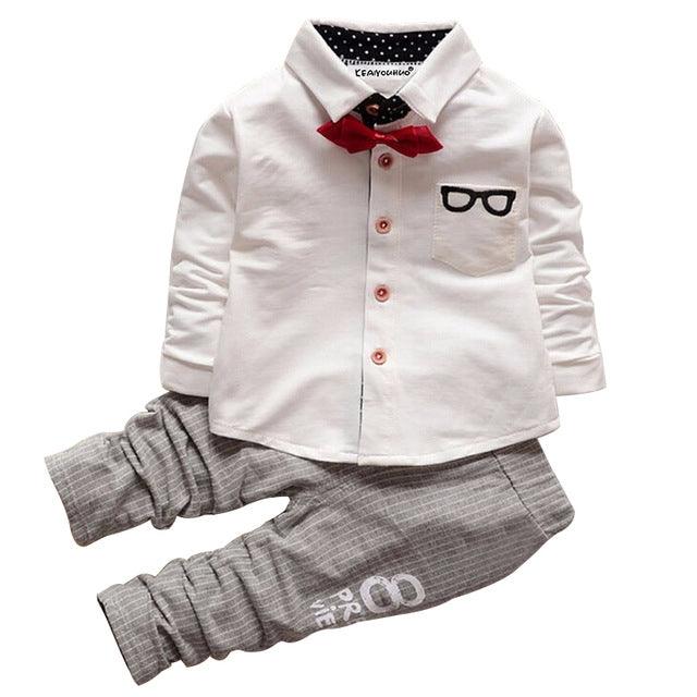 Toddler Boys' Bow Tie Long Sleeve Shirt and Letter Print Pants Outfit Set