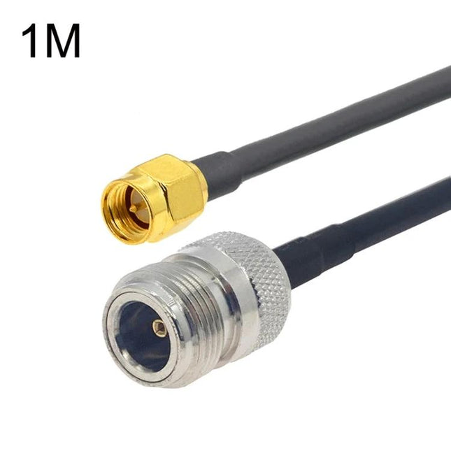 RG58 Coaxial Cable with SMA Male to N Female Connectors shown as 1m PVC cable used for antenna extensions, GPS and wireless signal connections