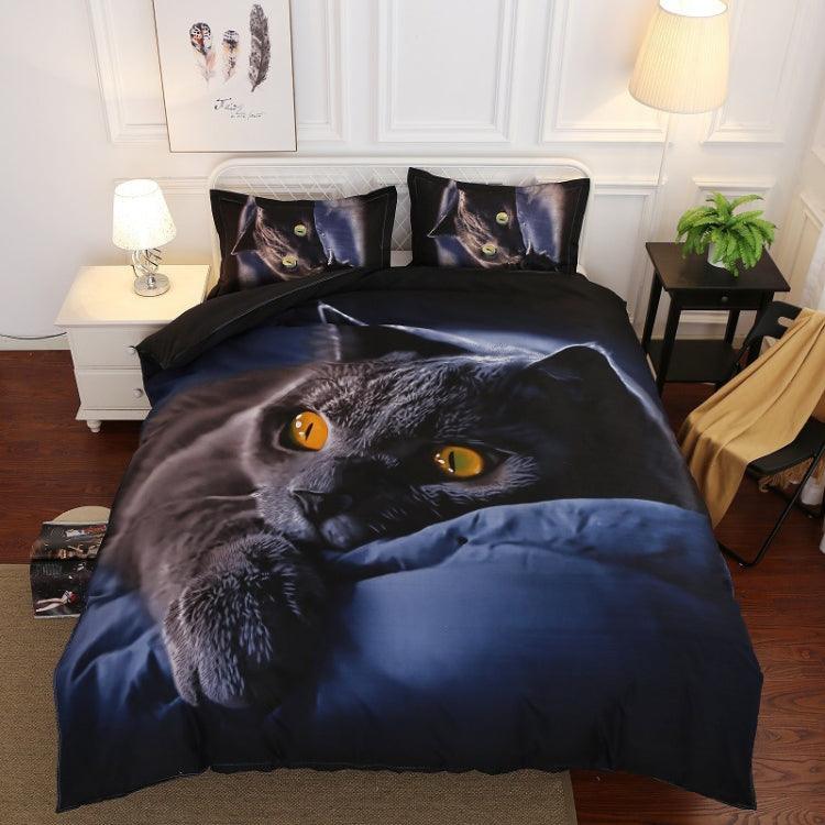 Luxury 3D Jacquard Woven Bed Linen Set with Pillowcase AB Blactk Cat US Queen Size