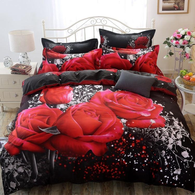 Luxury 3D Jacquard Woven Bed Linen Set with Pillowcase Big Red Rose US Queen Size