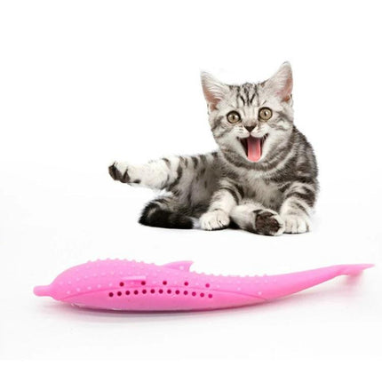 Catnip-Infused Silicone Dolphin Toy for Daily Cat Play at Home - pink vented dolphin toy with playful kitten