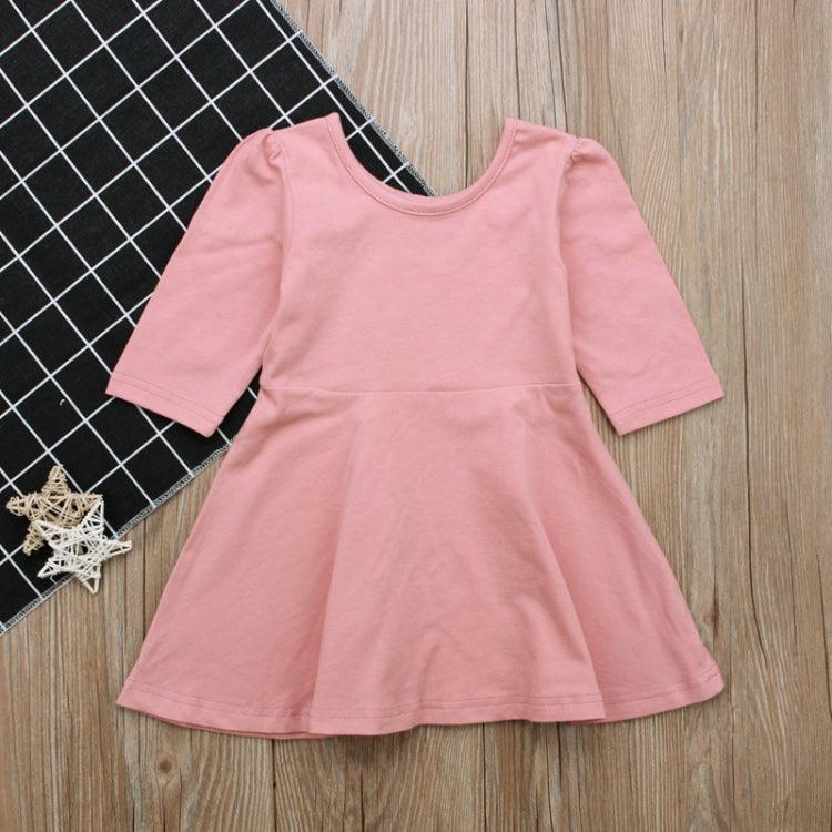 Knee-Length Cotton Casual Dress for Girls with Three-Quarter Sleeves