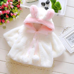 Baby Girl's Cute Hooded Rabbit Ears Fur Shawl Coat for Winter