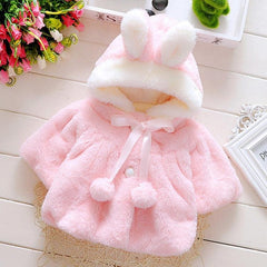 Baby Girl's Cute Hooded Rabbit Ears Fur Shawl Coat for Winter