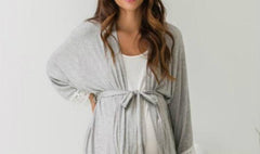 Lace-Trimmed Nursing-Friendly Maternity Cardigan Dress with Three-Quarter Sleeves