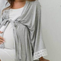 Lace-Trimmed Nursing-Friendly Maternity Cardigan Dress with Three-Quarter Sleeves