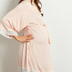 Lace-Trimmed Nursing-Friendly Maternity Cardigan Dress with Three-Quarter Sleeves