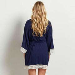 Lace-Trimmed Nursing-Friendly Maternity Cardigan Dress with Three-Quarter Sleeves