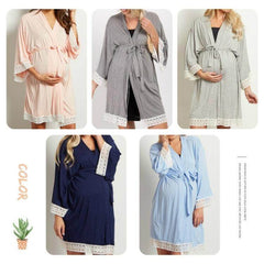 Lace-Trimmed Nursing-Friendly Maternity Cardigan Dress with Three-Quarter Sleeves